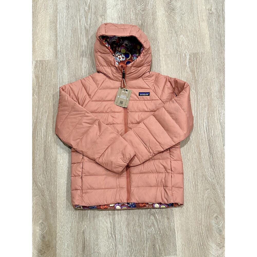 Patagonia Reversible Down Sweater Hoody, Kids Red River: Potters Red, M 10, NWT